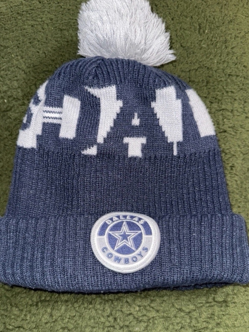 NFL Dallas Cowboys Navy and White Pom Cuffed Knit Beanie